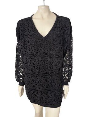 VTG REFERENCE POINT Sweater Knit Guipure Lace Tunic in Black  SZ 1X